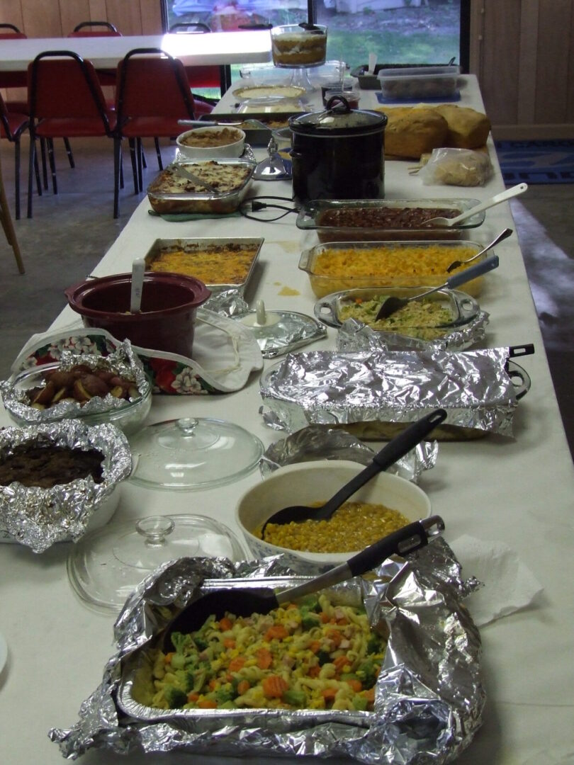 Potluck food on a table